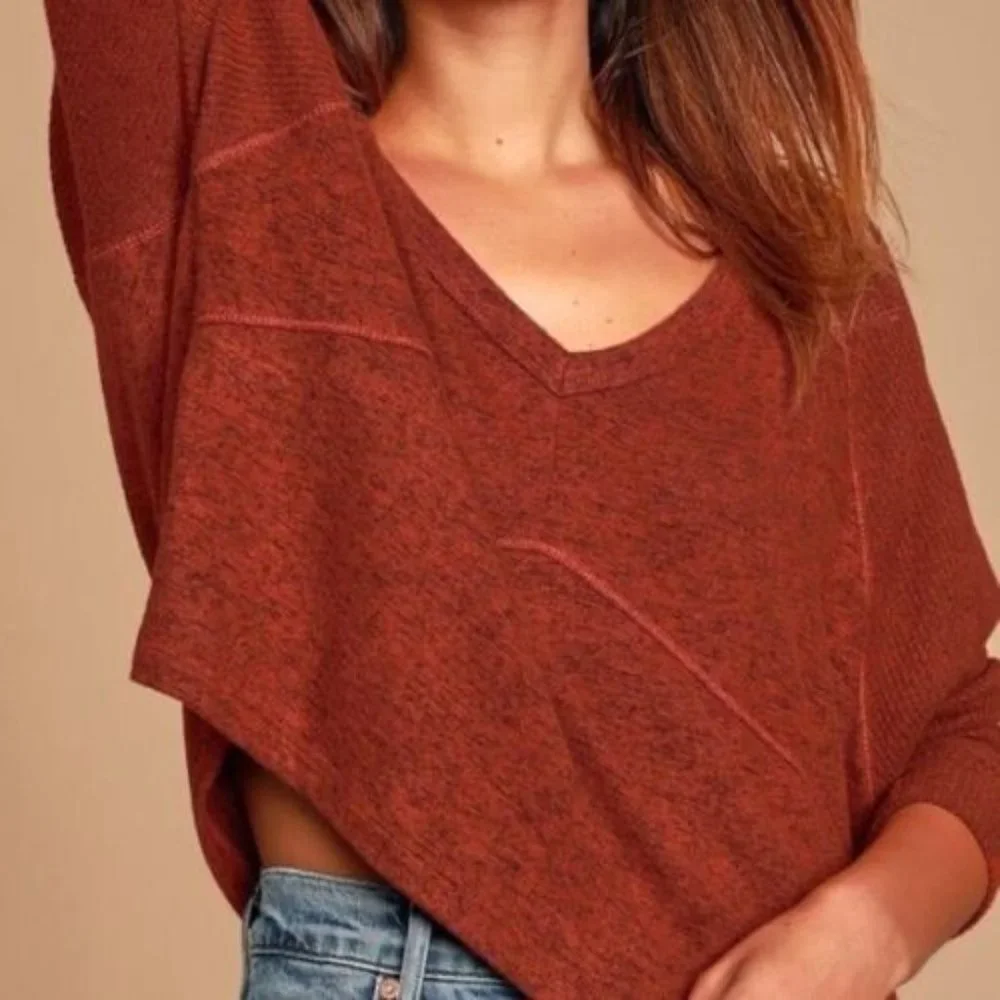 Lulu's Cozy Central Rust Orange Ribbed Sweater Top Medium - Picture 5 of 5